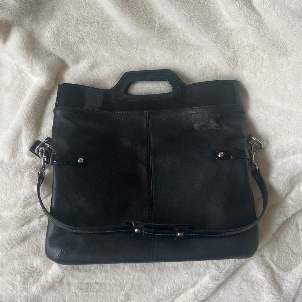 COACH BONNIE Black Leather Foldover Tote Shoulder Bag Model M0873-13380